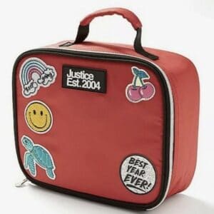 justice lunch box red patch