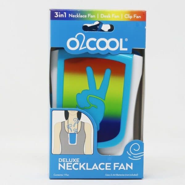 O2COOL Rainbow Peace Deluxe Necklace Fan With Lanyard